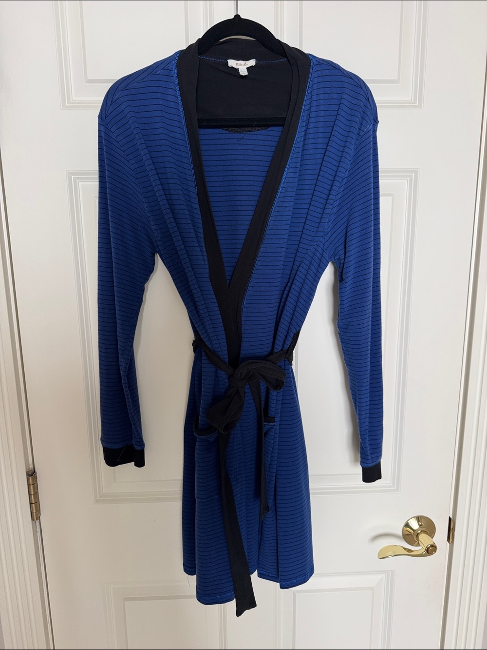 NAKED Blue Striped Robe with Black Trim and Waist Tie